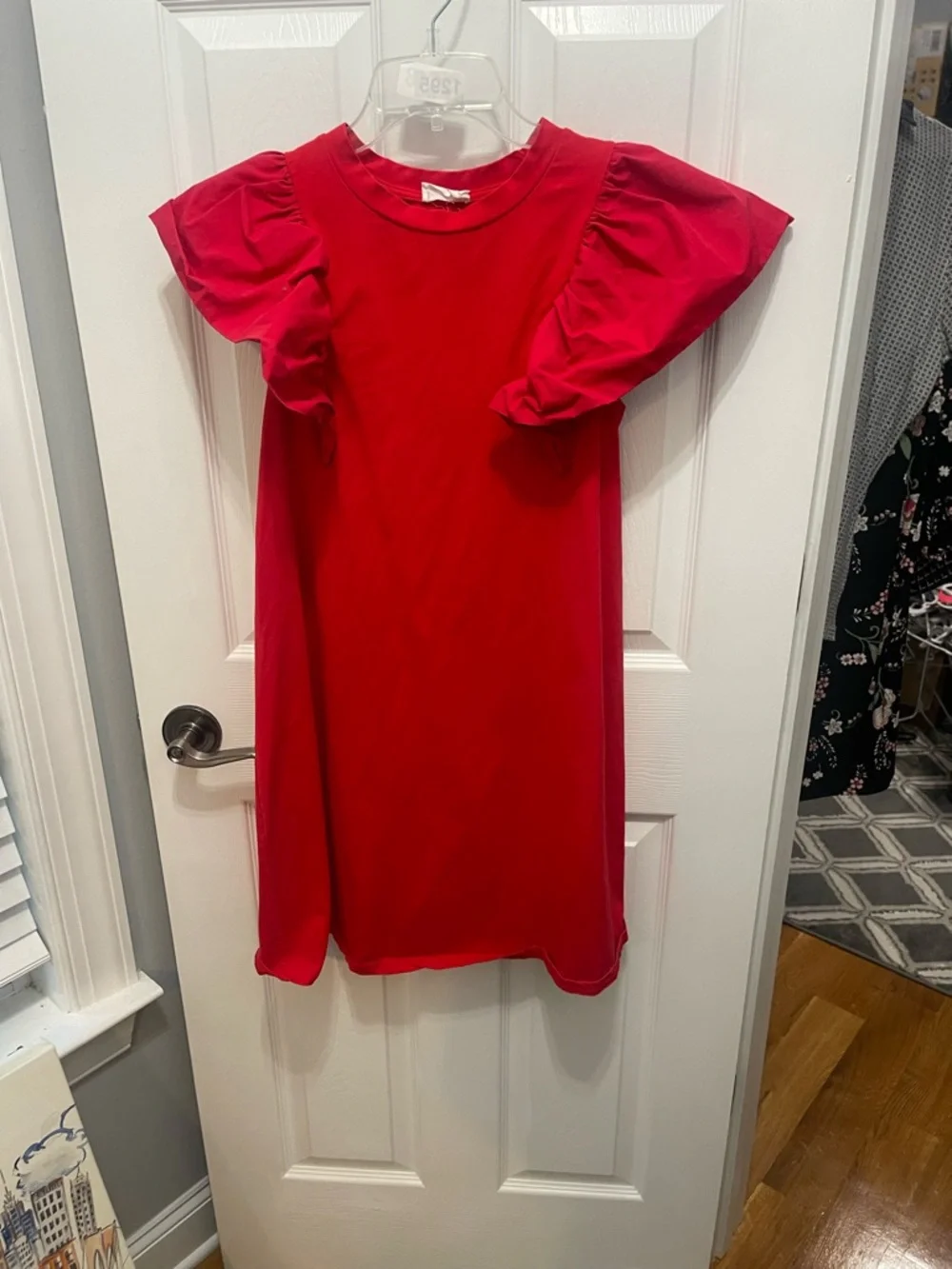 Short Red Ruffle-Sleeve Mini Dress - Picture 2 of 10